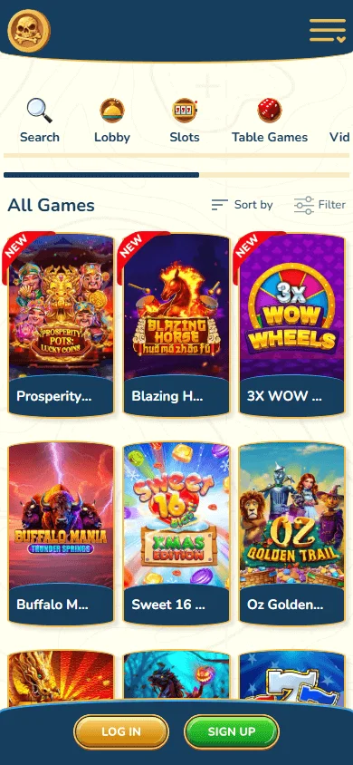 Captain Jack Casino mobile browser game selection