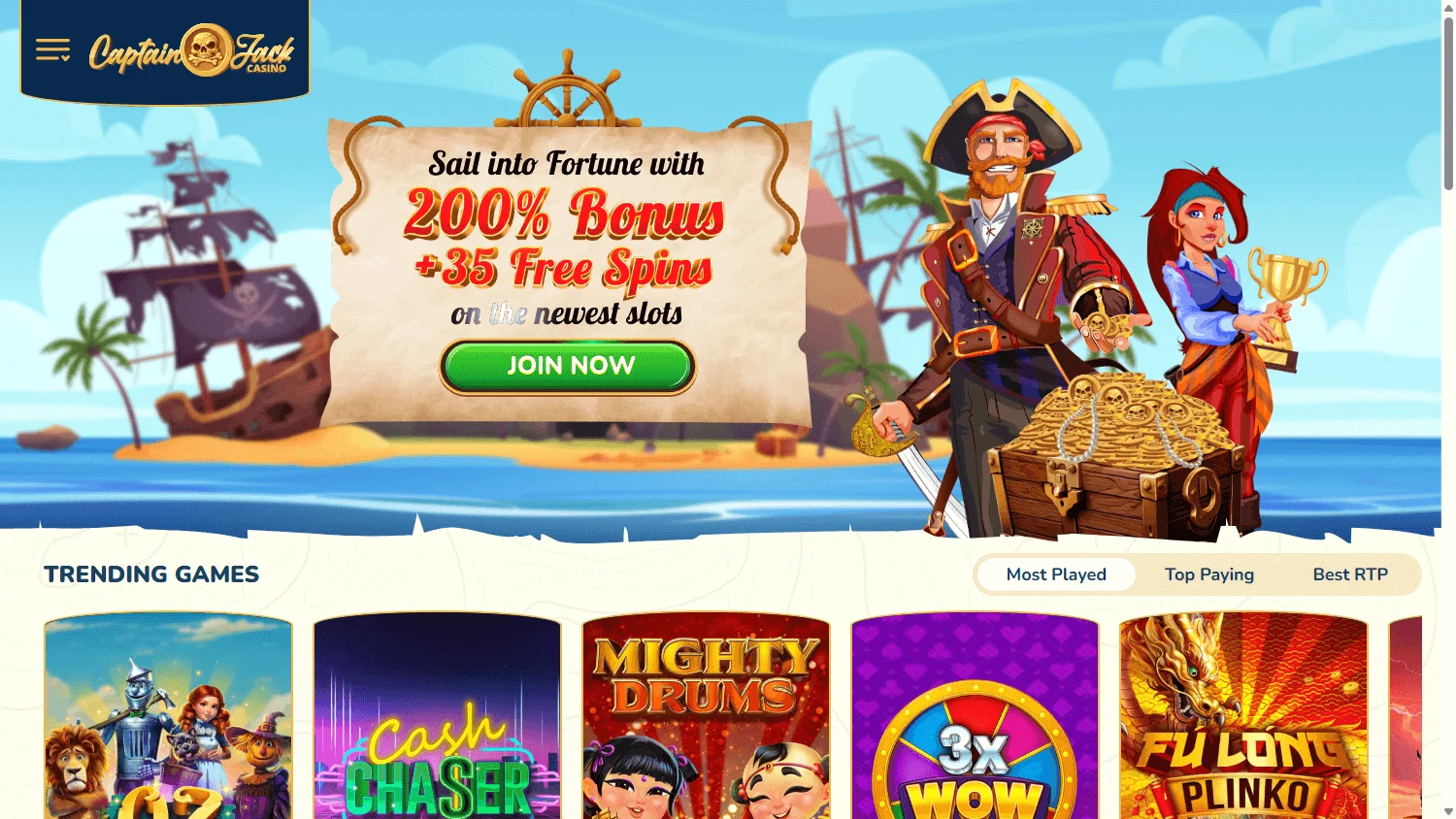 Captain Jack Casino desktop home interface