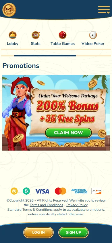 Captain Jack Casino mobile browser promotions interface